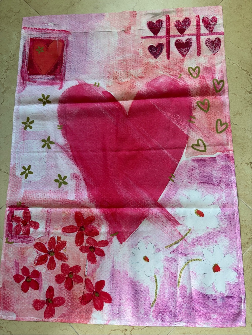 Pink Heart Floral Decorative Flag